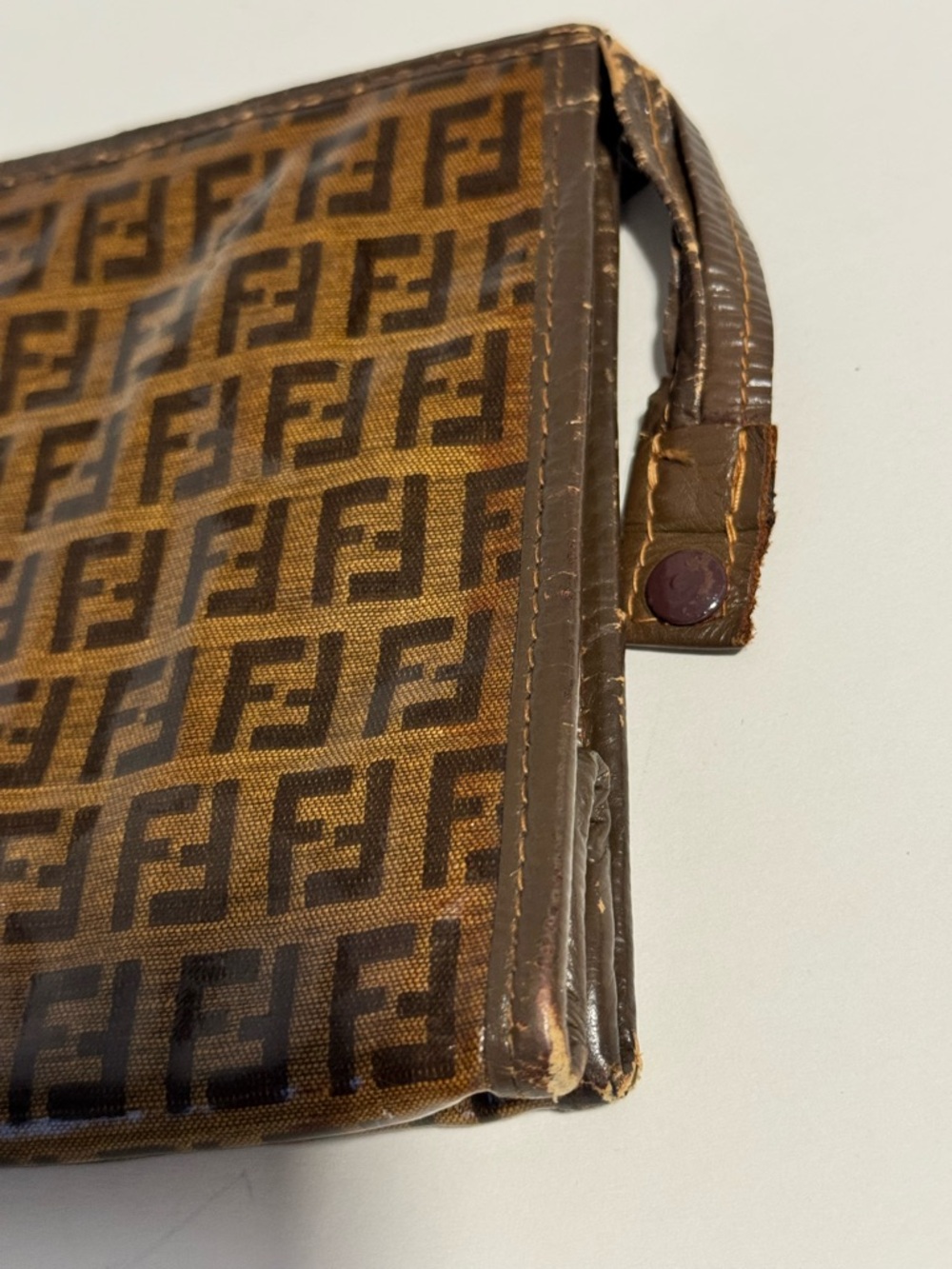Fendi Brown Zucca Logo Zip Pouch - Picture 4 of 16